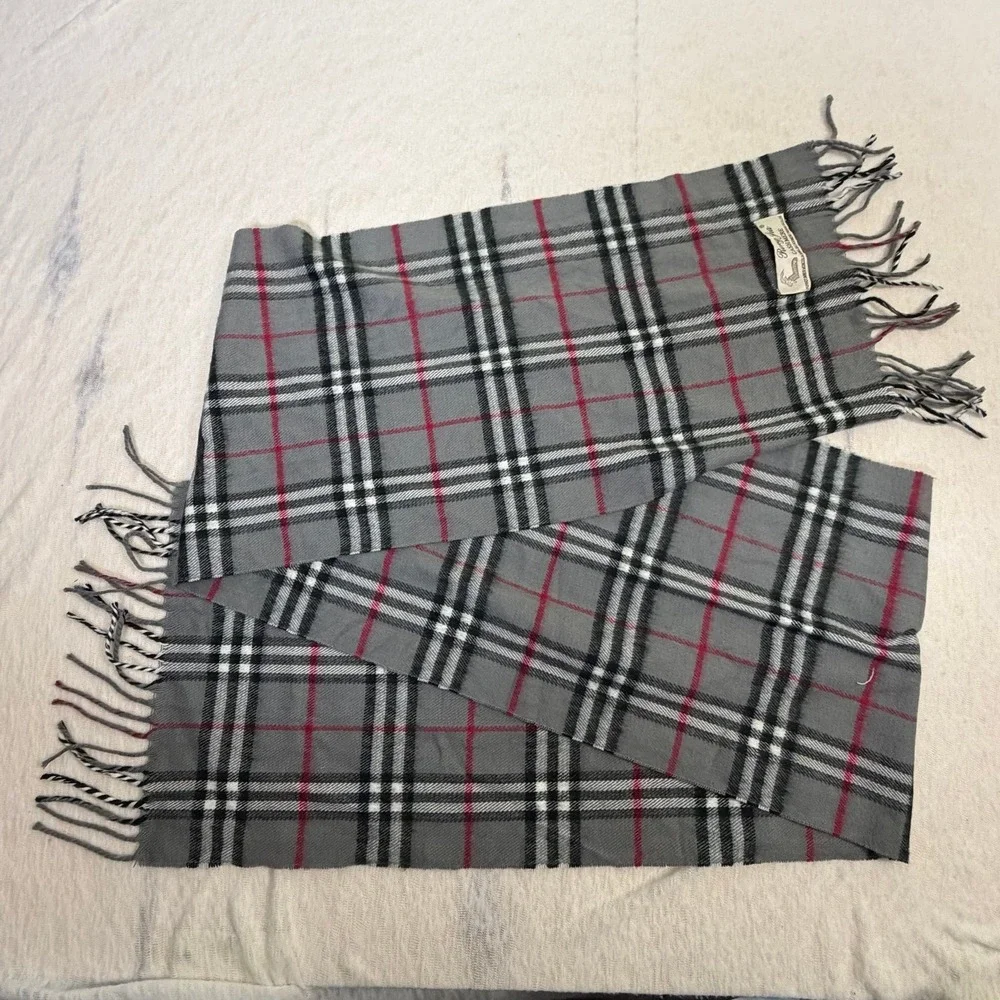Rong Jia 100% Cashmere Scarf Gray Plaid Fringe Soft‎ Luxury Unisex